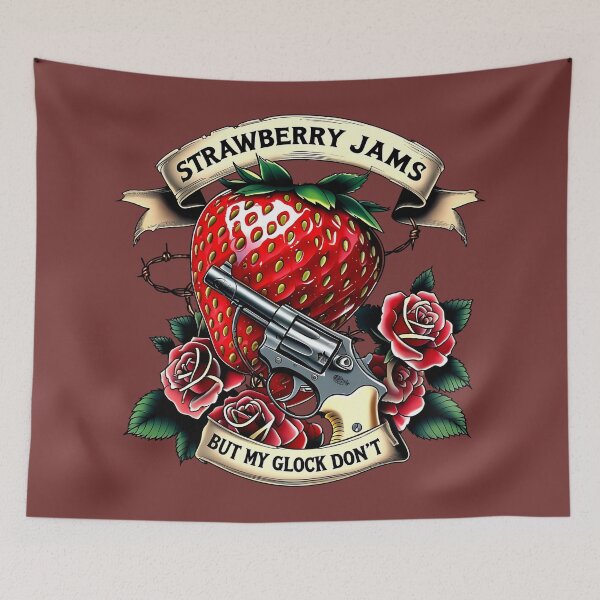 Item preview, Strawberry Jams But My Glock Don’t, Dark Humor Tattoo Style designed and sold by Bliss Find And Design.