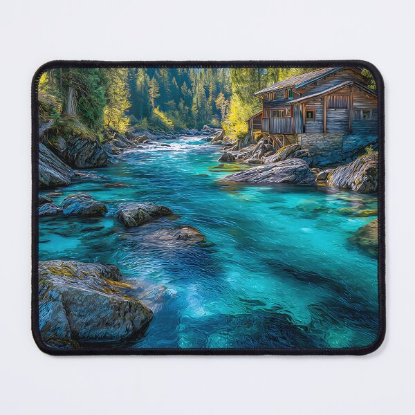 Item preview, Serene Waterside Cabin Amidst Lush Nature Scene designed and sold by Artessie.