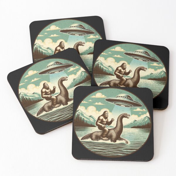 Item preview, Funny UFO Bigfoot Riding Loch Ness Monster. Bigfoot And UFO designed and sold by ahmed2751989.