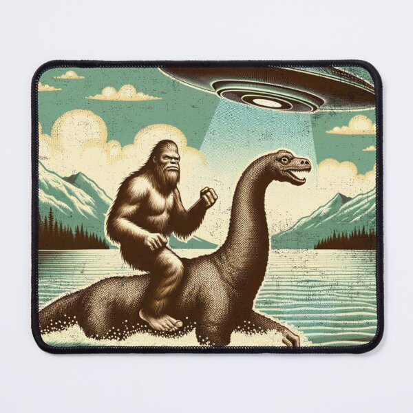 Item preview, Funny UFO Bigfoot Riding Loch Ness Monster. Bigfoot And UFO designed and sold by ahmed2751989.