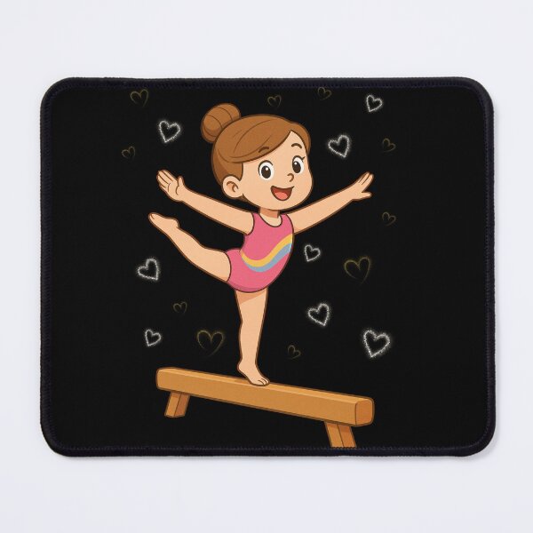 Item preview, Gymnastics – Cute Cartoon Illustration – Shannon on Beam with Sparkly Hearts designed and sold by ContraryAndCo.