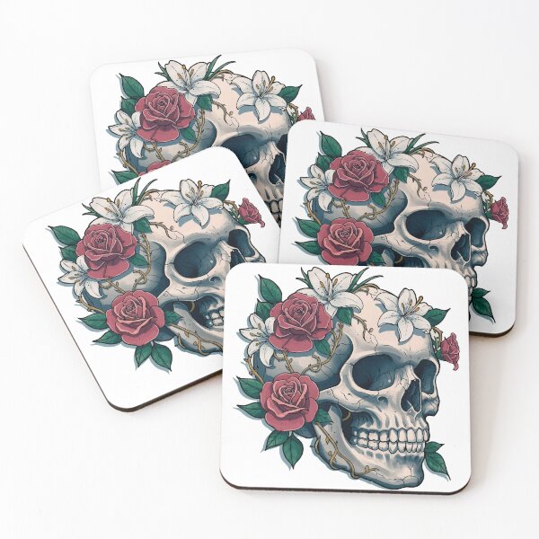 Item preview, Neotraditional Skull Tattoo – Floral Skull with Roses and Lilies designed and sold by Ojo de Lilith.