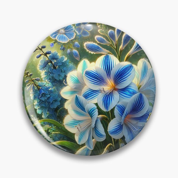 Item preview, Fantasy Freesia – White Blue Striped Sparkling Garden Bloom designed and sold by EmeraldeaArt.