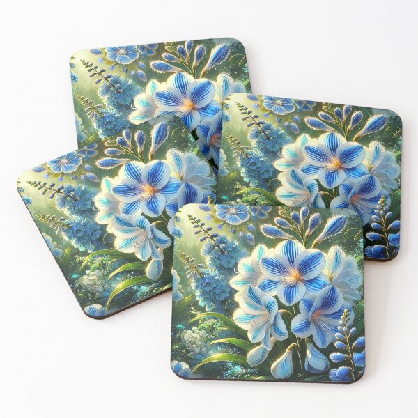 Item preview, Fantasy Freesia – White Blue Striped Sparkling Garden Bloom designed and sold by EmeraldeaArt.