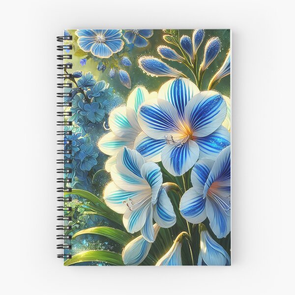 Item preview, Fantasy Freesia – White Blue Striped Sparkling Garden Bloom designed and sold by EmeraldeaArt.