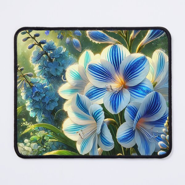 Item preview, Fantasy Freesia – White Blue Striped Sparkling Garden Bloom designed and sold by EmeraldeaArt.