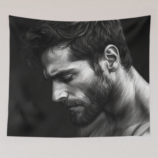 Item preview, In His Dreams - Brooding Masculine Sketch designed and sold by DEZZYDCREATES.