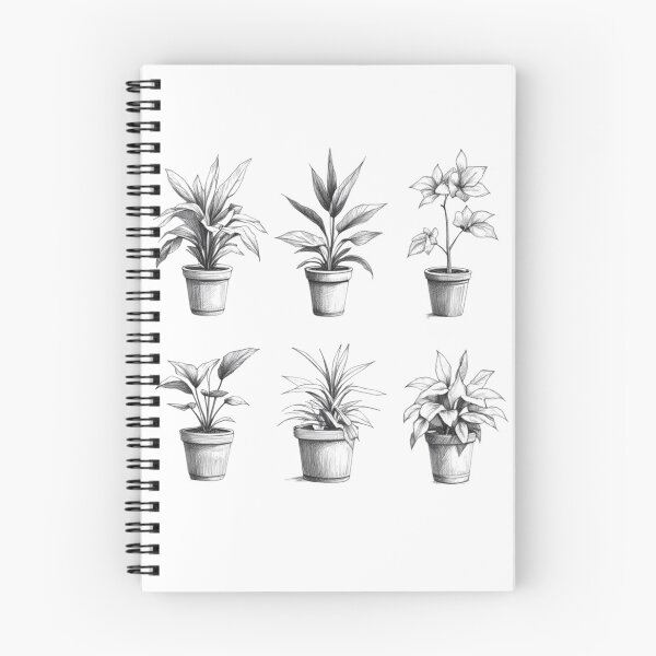 Artikelvorschau, Digitale Bleistiftzeichnung von sechs Topfpflanzen – Moderne botanische Skizze entworfen und verkauft von Christies  Creations.