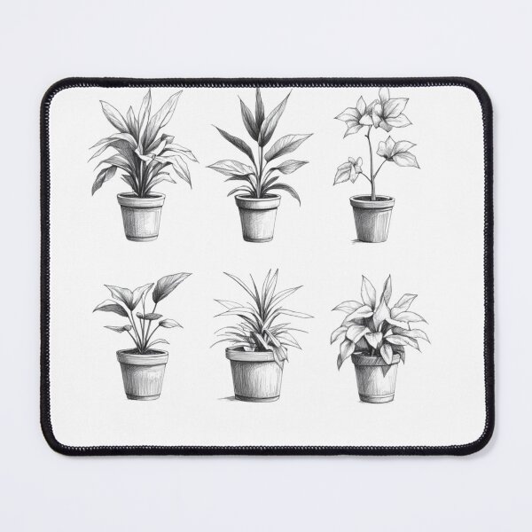 Item preview, Dibujo digital a lápiz de seis plantas de interior en macetas – Boceto botánico moderno designed and sold by Christies  Creations.