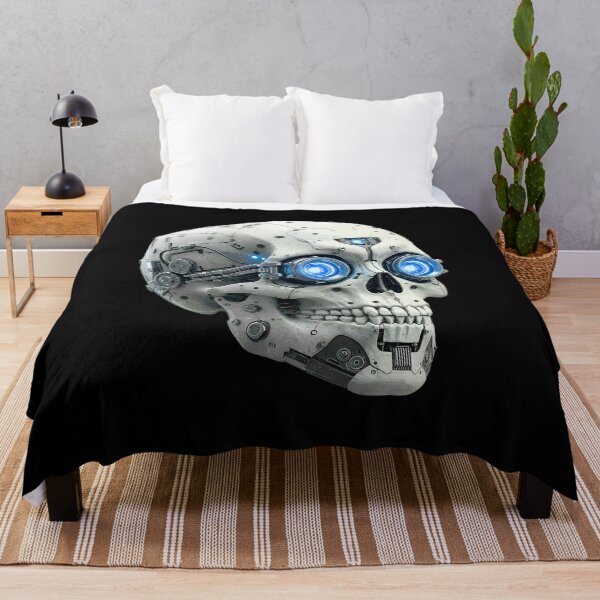 Item preview, Futuristic biomechanical skull with blue energy designed and sold by TheSkullRoom.