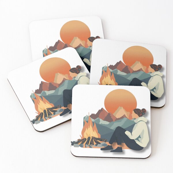 Item preview, Fireside Serenity – Woman at Campfire with Mountain Sunset designed and sold by RoadNesters.