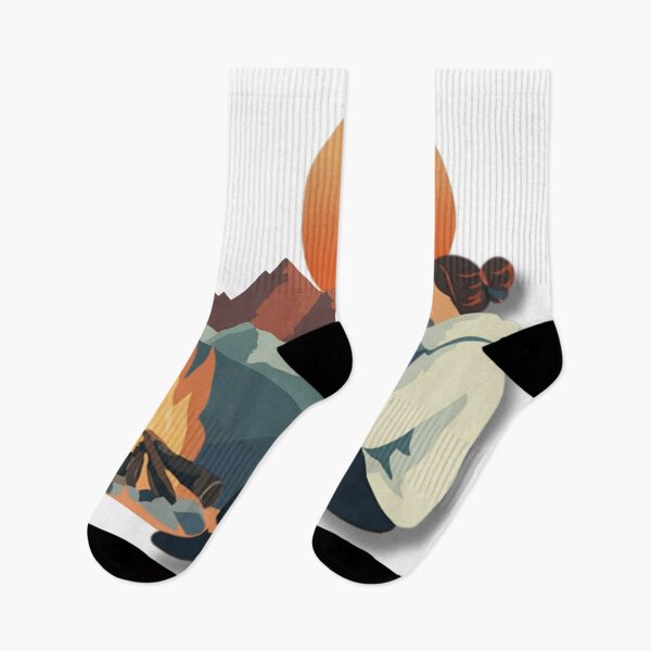 Item preview, Fireside Serenity – Woman at Campfire with Mountain Sunset designed and sold by RoadNesters.