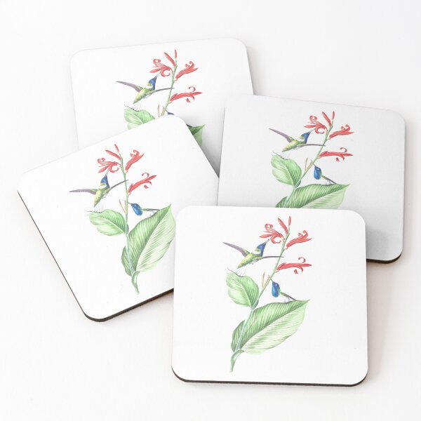 Item preview, Vintage botanical painting with blue throated hummingbirds and red flowers designed and sold by Christies  Creations.