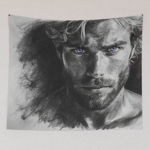 Item preview, Scarred and Blue-tiful - Brooding Masculine Sketch designed and sold by DEZZYDCREATES.