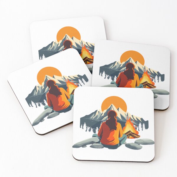 Item preview, Fireside Serenity – Woman at Campfire with Mountain Sunset designed and sold by RoadNesters.