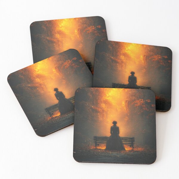 Item preview, Woman's Silhouette Behind a Bench in Autumn designed and sold by jecphotography and art.