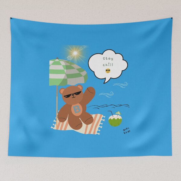 Item preview, Mono bear message – Stay chill (blue background, bold summer mood) designed and sold by mintmono-studio.