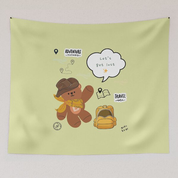 Item preview, Mono bear message – Let’s get lost (green background, playful nature mood) designed and sold by mintmono-studio.