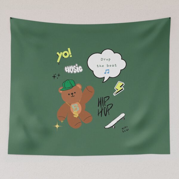 Item preview, Mono Bear Message – Drop the Beat (Green Background) designed and sold by mintmono-studio.