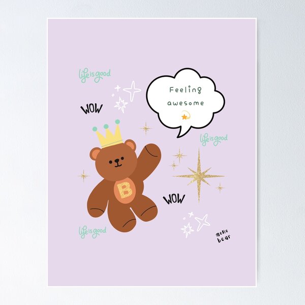 Item preview, Mono Bear Message – Feeling Awesome (Lilac background) designed and sold by mintmono-studio.