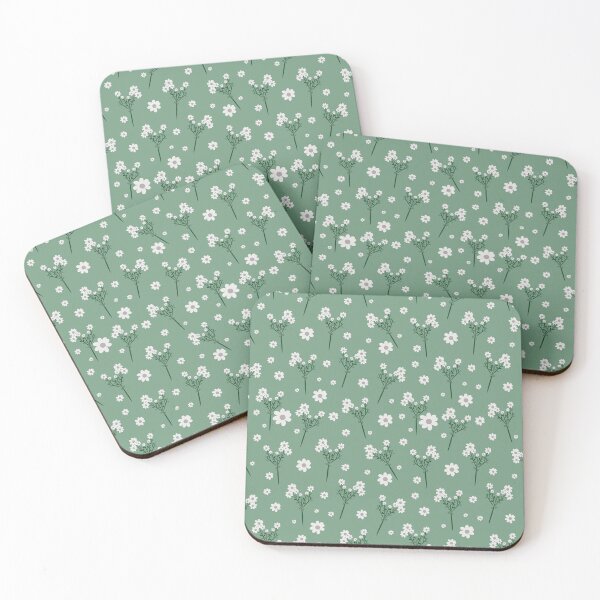 Item preview, White flowers aesthetic floral pattern on green background designed and sold by Nonnipa.