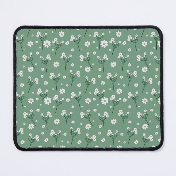 Item preview, White flowers aesthetic floral pattern on green background designed and sold by Nonnipa.