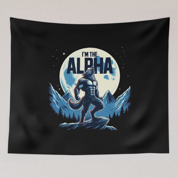 Item preview, I’m the Alpha werewolf howling at the full moon with mountains designed and sold by Kait C.