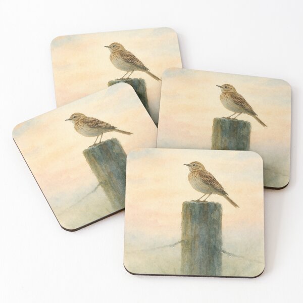 Item preview, Meadow Pipit on Fence Post - Tranquil Countryside Dawn designed and sold by ArtfulZuzu.