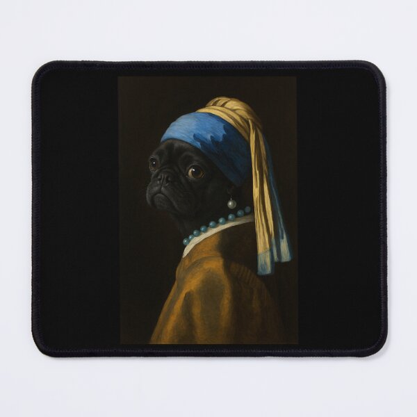 Item preview, Black Pug Dog Girl Pearl Earing Painting Art Mom Dad Kids designed and sold by rafaeltto.