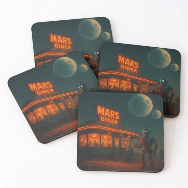 Item preview, Retro Martian Diner – Robots Under Twin Moons designed and sold by holaitssher.
