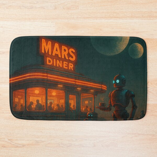 Item preview, Retro Martian Diner – Robots Under Twin Moons designed and sold by holaitssher.