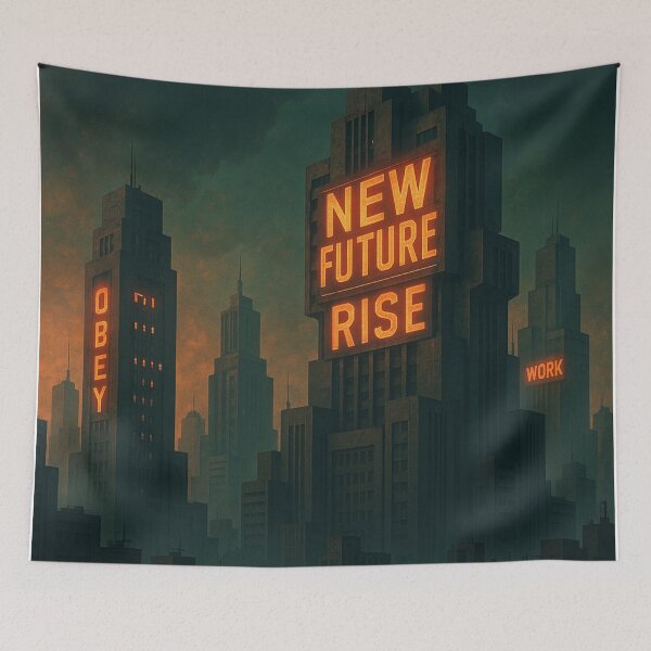 Item preview, Neon Orders – Brutalist Skyline in a Dystopian Future designed and sold by holaitssher.