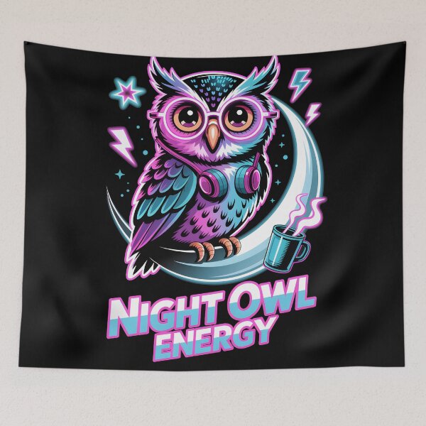 Item preview, Night Owl Energy – Neon Owl Design with Coffee and Vibes designed and sold by LaLi-Designs.