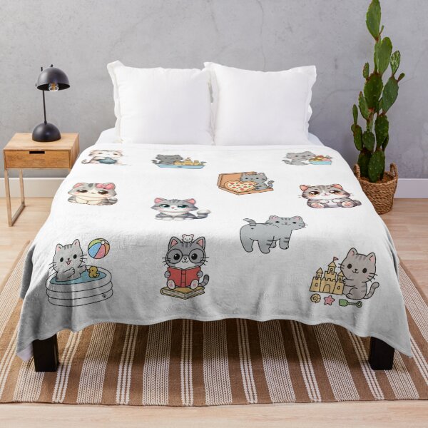 Item preview, Grey Tabby Cat Set – 11-Piece Kawaii Poolside Fun Collection designed and sold by EmeraldeaArt.