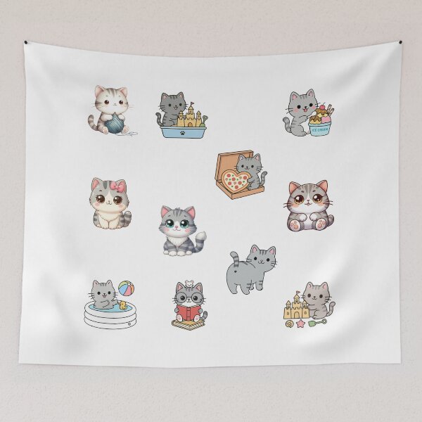 Item preview, Grey Tabby Cat Set – 11-Piece Kawaii Poolside Fun Collection designed and sold by EmeraldeaArt.