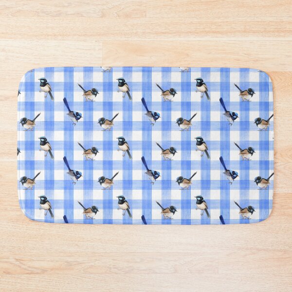 Item preview, Fairy Wrens on Checkered Blue pattern designed and sold by Nadya Neklioudova.