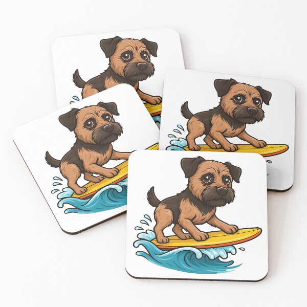Item preview, Caricature Border Terrier Surfing on a Wave Cartoon Dog Beach Art designed and sold by Hit the Wall.