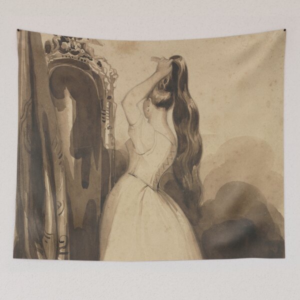 Artikelvorschau, Junge Frau kämmt ihr Haar, 1800, vor 1857. Achille Devéria (Französisch, 1800–1857) entworfen und verkauft von Vintage Designs +.