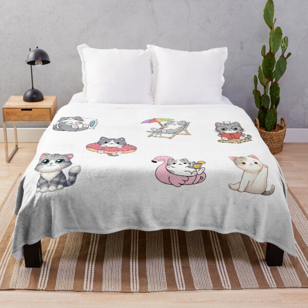Item preview, Grey and White Cat Set – 7 Kawaii Moments of Chill and Cuteness designed and sold by EmeraldeaArt.