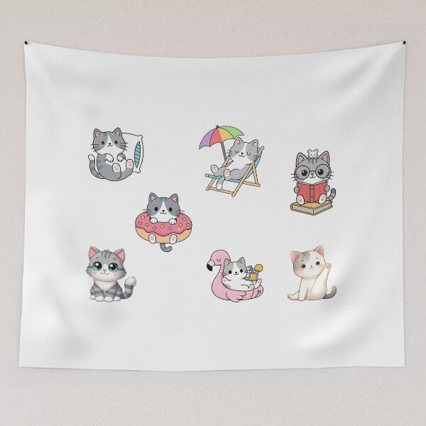 Item preview, Grey and White Cat Set – 7 Kawaii Moments of Chill and Cuteness designed and sold by EmeraldeaArt.