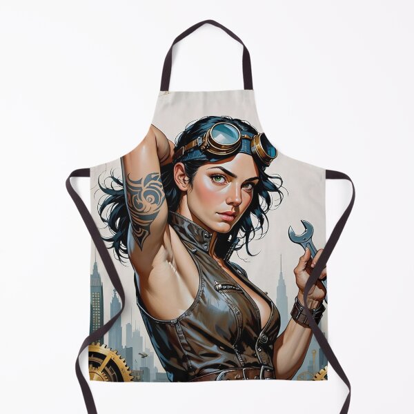 Item preview,  Steampunk Girl with wrench wearing a leather vest on a detailed industrial background designed and sold by Vintage Designs +.