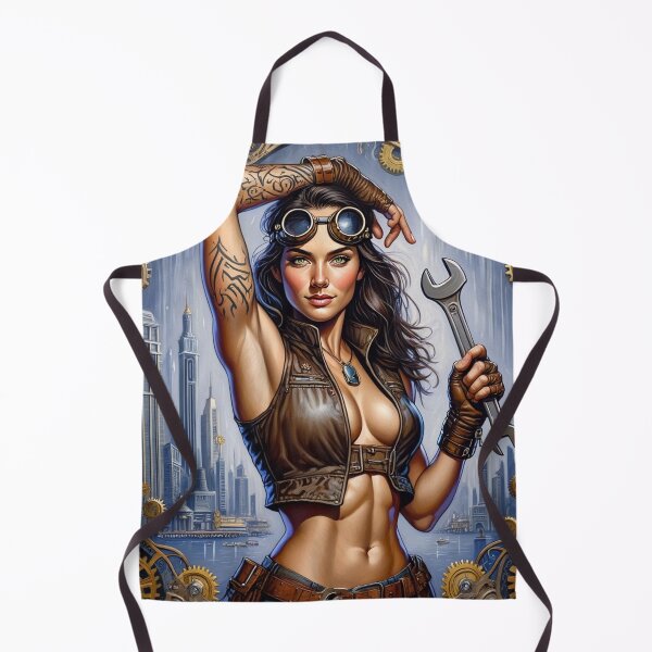 Item preview, Steampunk Girl with wrench wearing a leather vest on a detailed industrial background designed and sold by Vintage Designs +.