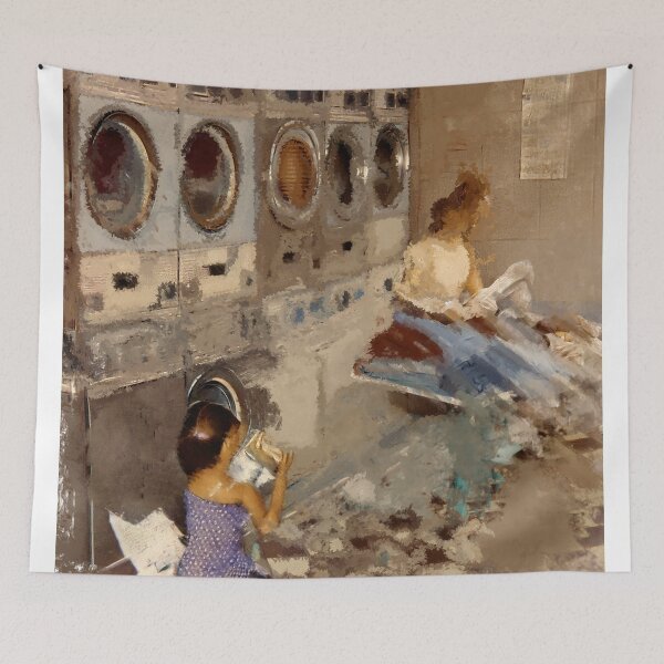 Item preview, Lost in Thought at the Laundromat – Vintage Urban Scene designed and sold by VibeMotion.