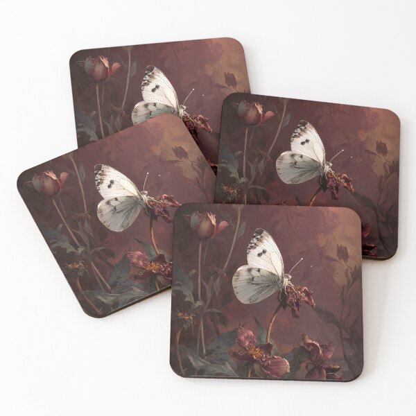 Item preview, Butterfly on Dying Flowers – Art Nouveau Melancholy Nature designed and sold by IuliiaArtPrints.