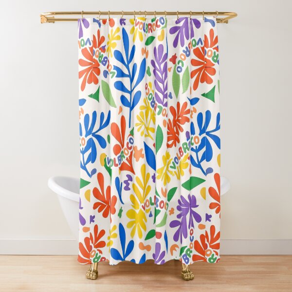 VOLBROCO Leaves & Blooms Blob Party on Cream Shower Curtain