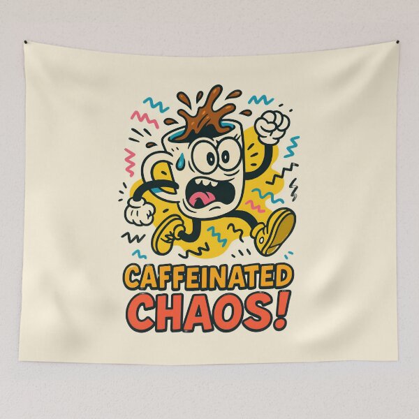 Item preview, Caffeinated Chaos – Energetic Coffee Mug Cartoon designed and sold by Priyanshu-kaii.