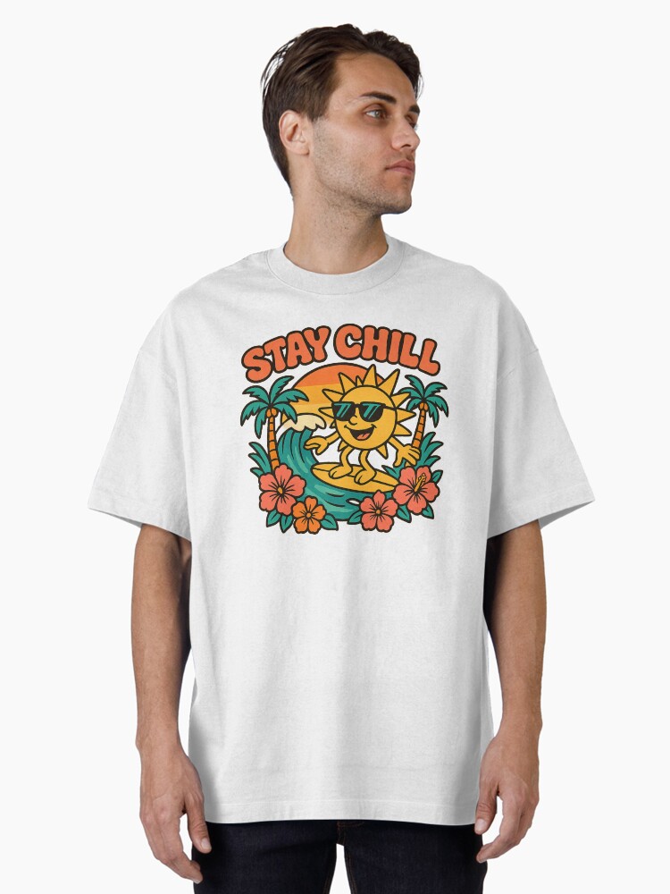 Thumbnail 1 of 7, Oversized T-Shirt, Stay Chill Retro Summer Surfing Sun – 90s Style designed and sold by Aaronskyy.
