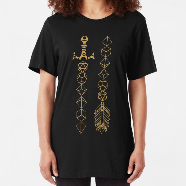 Polyhedral Dice Set Sword and Arrow Tabletop RPG Gaming Slim Fit T-Shirt