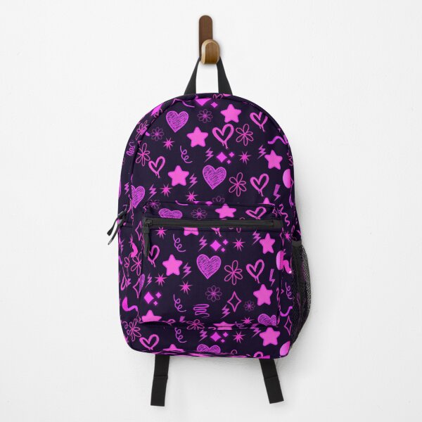 Item preview, Bright Pink Neon Doodle Pattern – Y2K Girly Aesthetic Hearts & Stars designed and sold by astersgraphics.