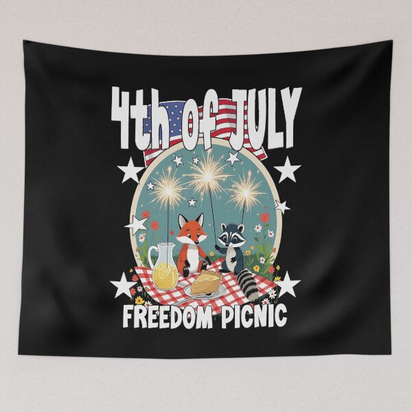 Item preview, 4TH OF JULY FREEDOM PICNIC cute patriotic America loving animals are celebrating Independence Day with fireworks in the park designed and sold by Jt41.
